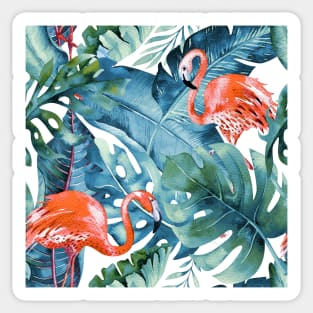 Pink Flamingos Dusty Teal Tropical Foliage Sticker